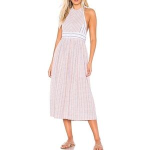 Free People Pink Plaid Color Theory Linen Blend Halter Neck Midi Dress Medium